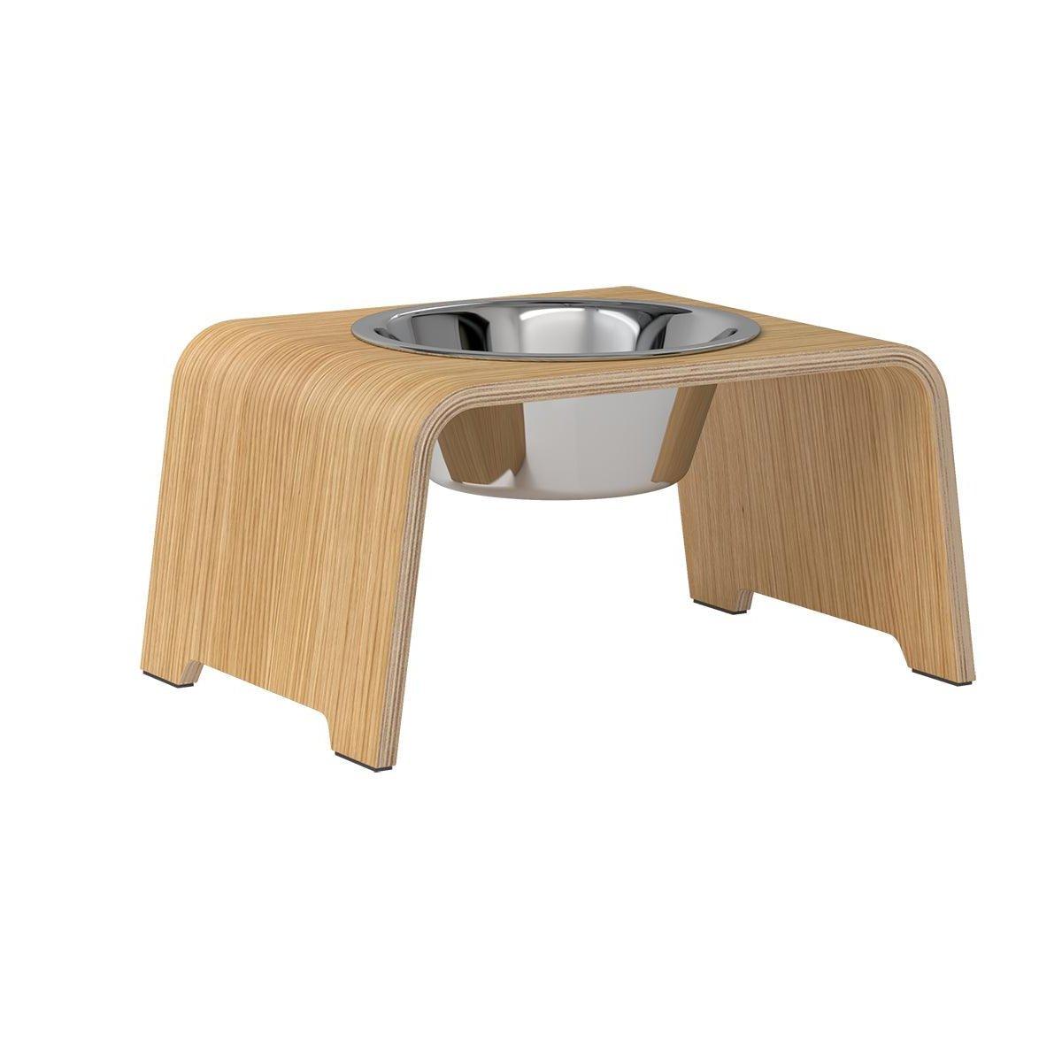 Gamelle design pour chien en bois dogBar single taille m chêne clair bol acier - kasibe