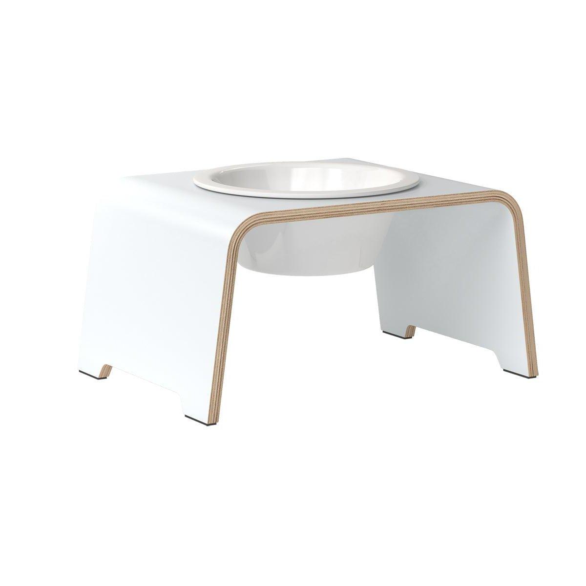 Gamelle design pour chien en bois dogBar single taille m blanc bol porcelaine - kasibe