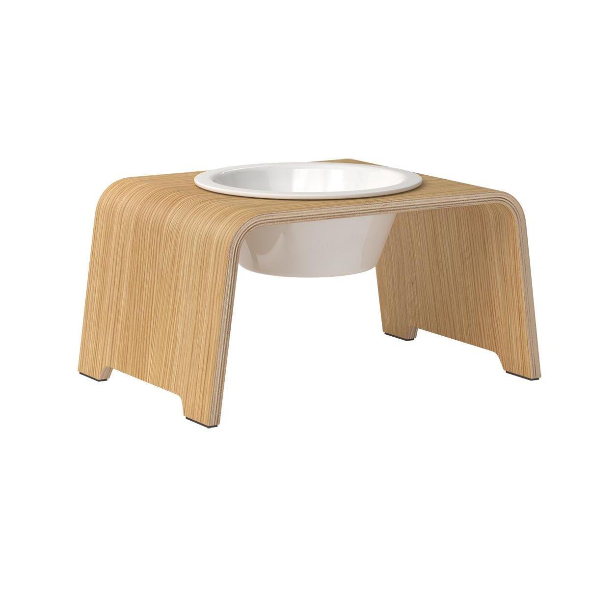 Gamelle design pour chien en bois dogBar single taille m chêne clair bol porcelaine - kasibe