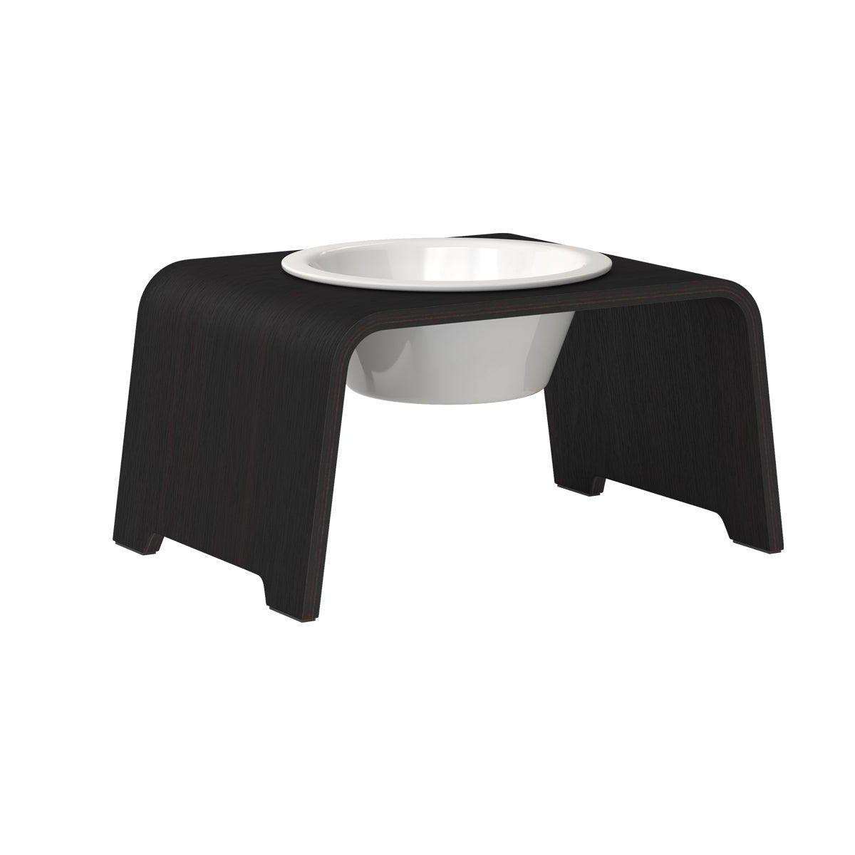 Gamelle design pour chien en bois dogBar single taille m chêne foncé bol porcelaine - kasibe