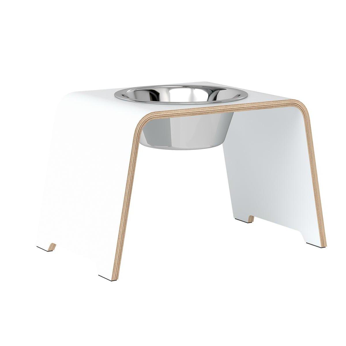 Gamelle design pour chien en bois dogBar single taille ml blanc bol acier - kasibe