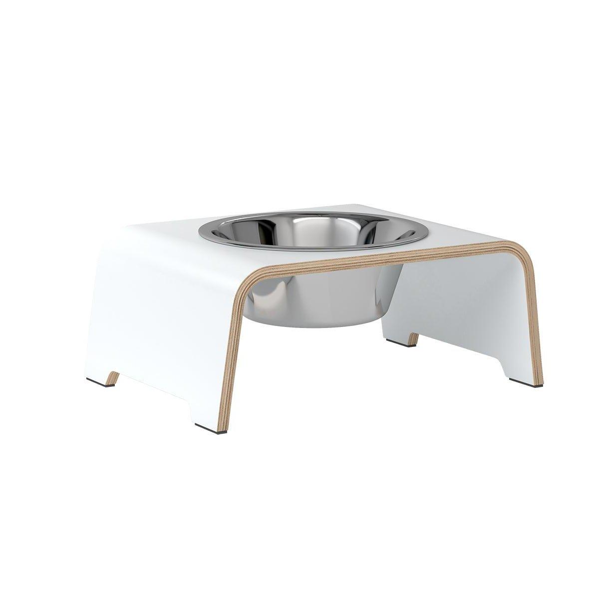 Gamelle design pour chien en bois dogBar single taille ms blanc bol acier - kasibe