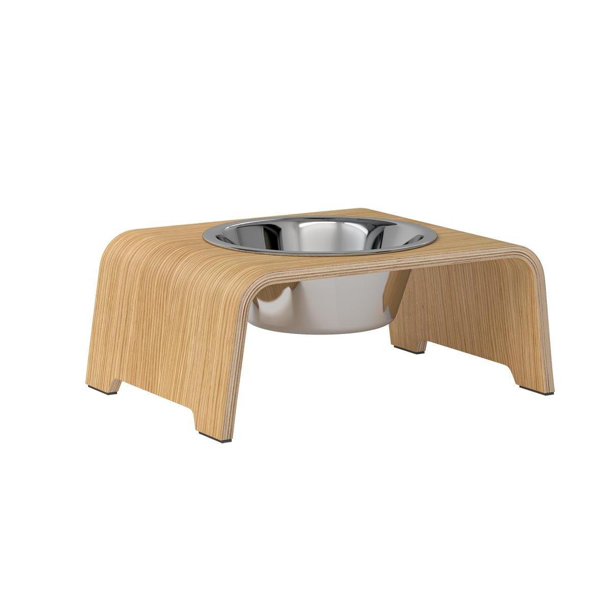 Gamelle design pour chien en bois dogBar single taille ms chêne clair bol acier - kasibe