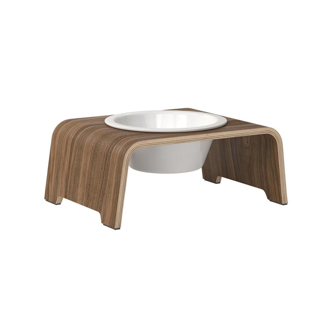 Gamelle design pour chien en bois dogBar single taille ms noyer bol porcelaine - kasibe