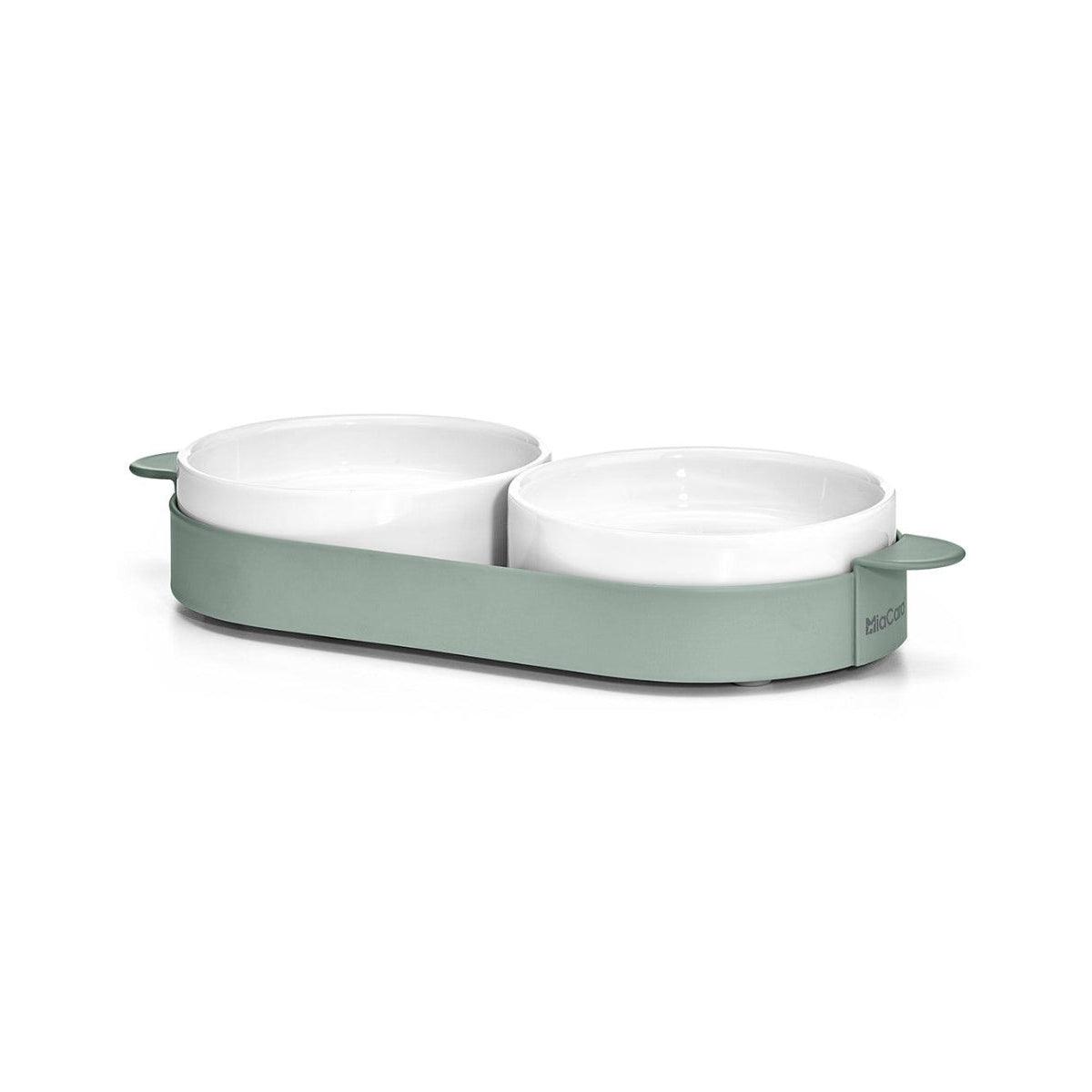 Gamelle pour chien design double bol sur plateau aluminum Tavoletta kasibe miacara vert
