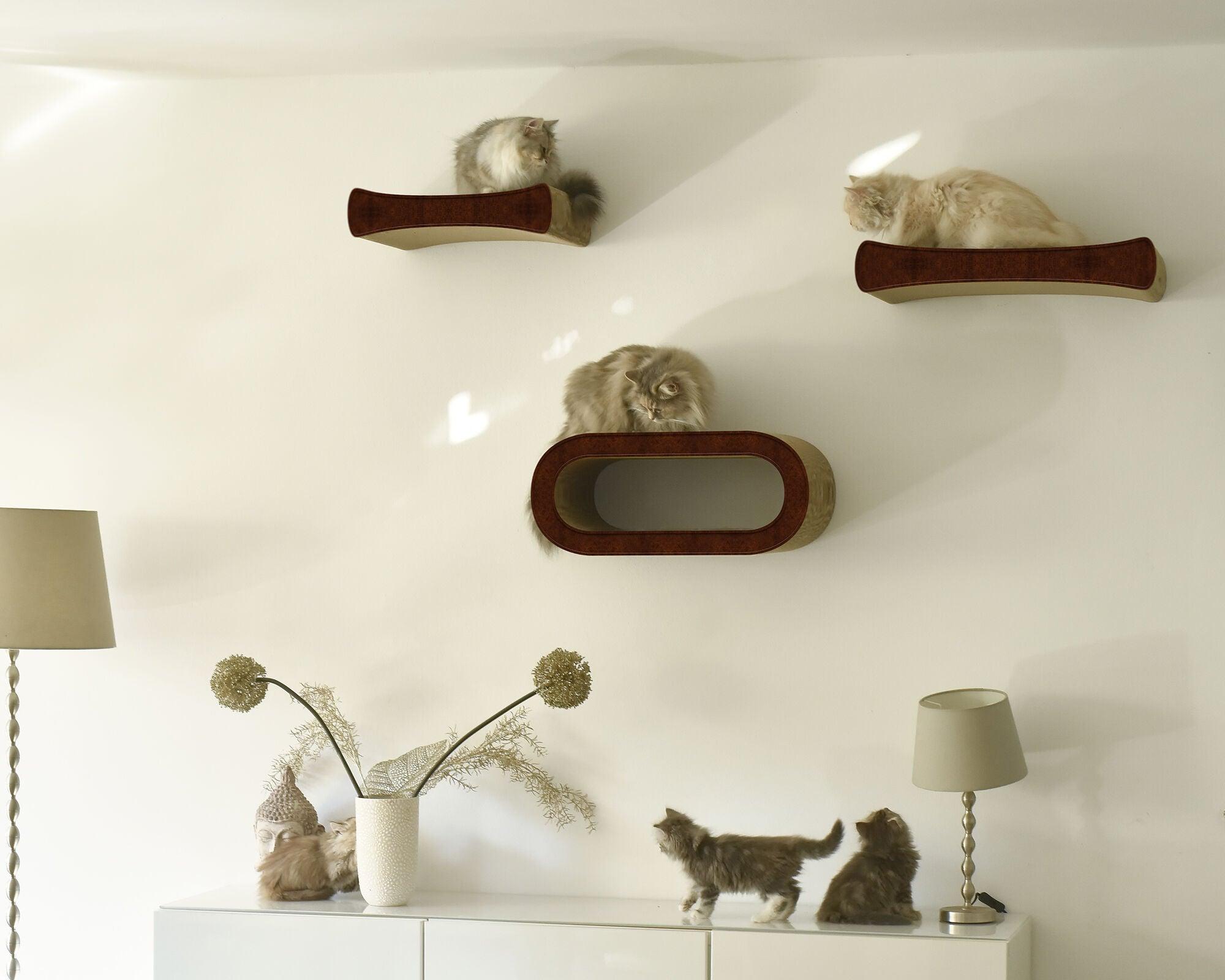 Griffoir mural pour chat : le Plateau, un griffoir en carton modulable marron- kasibe