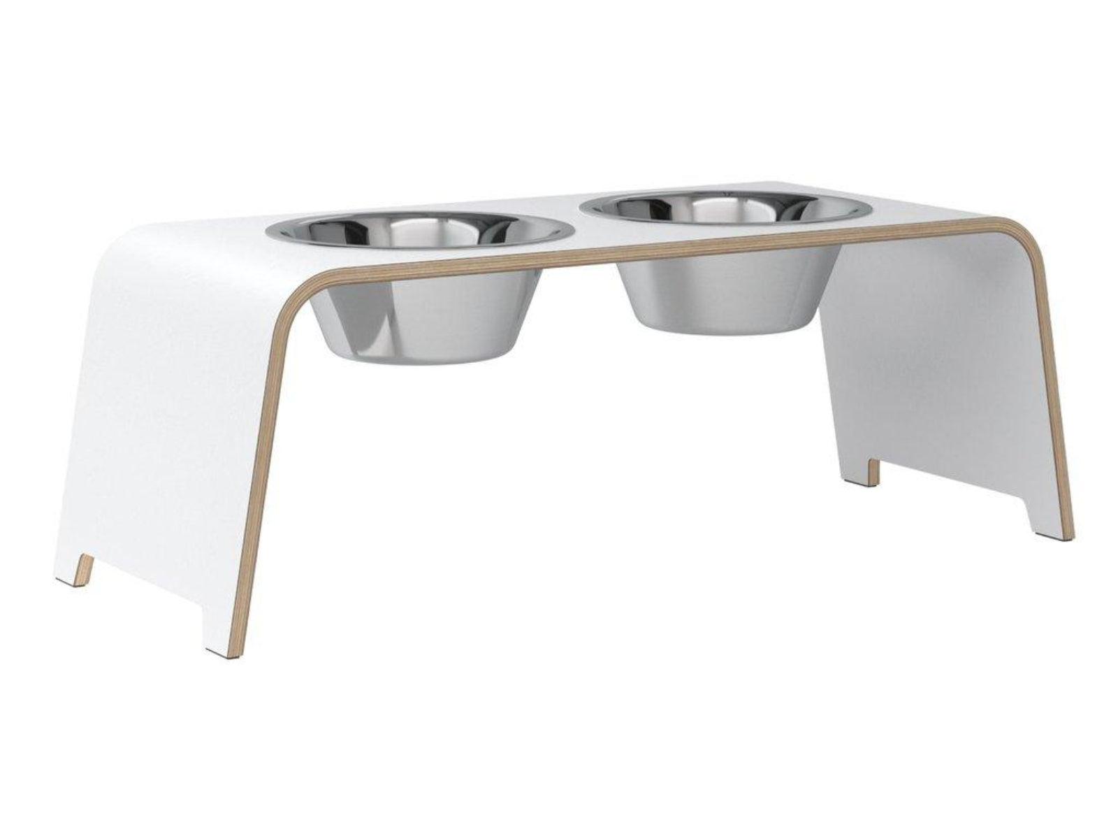 Gamelle élégante pour chien en bois massif dogBar toute en courbe kasibe blanc taille l bol acier