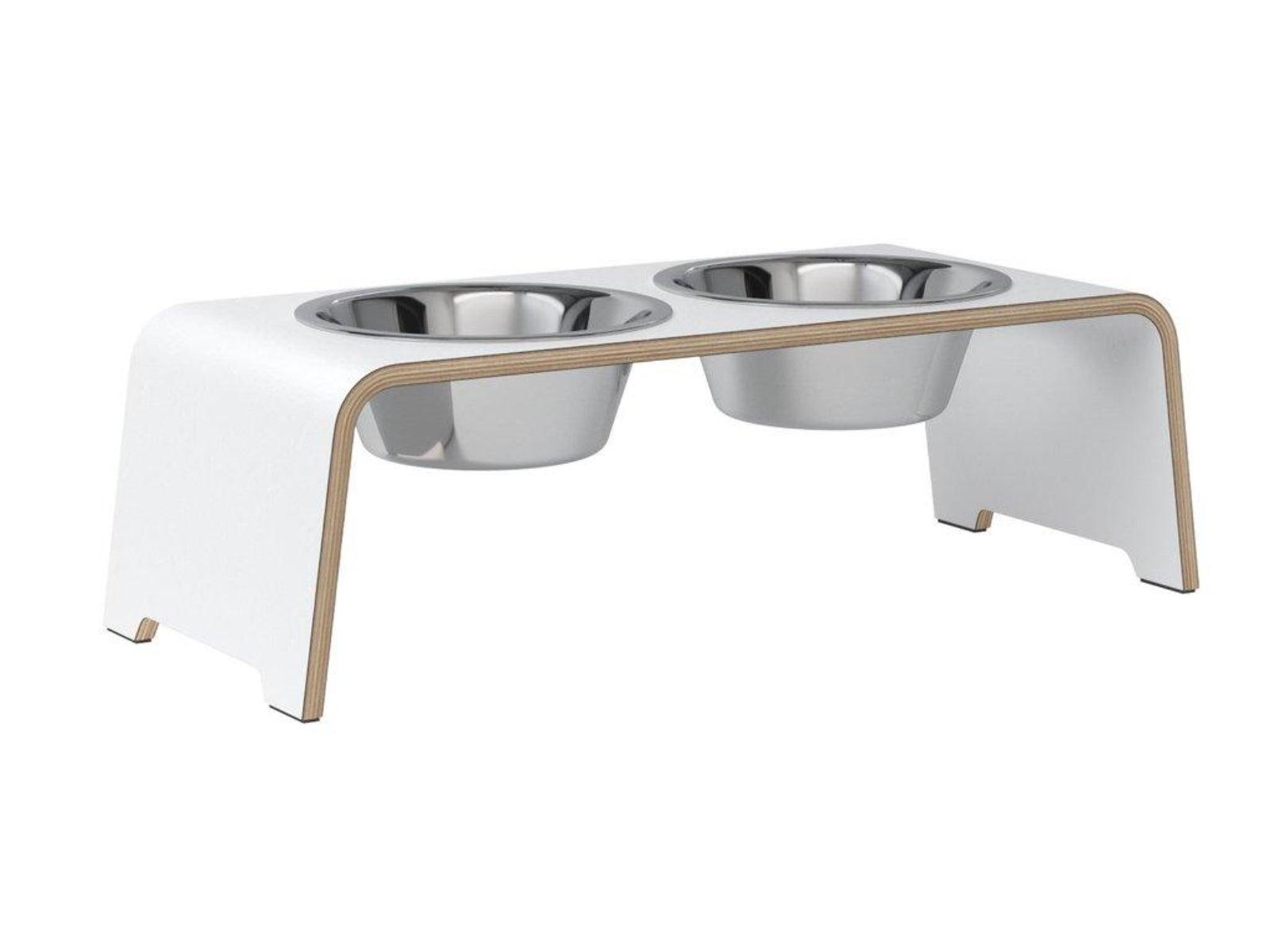 Gamelle élégante pour chien en bois massif dogBar toute en courbe kasibe blanc taille m bol acier