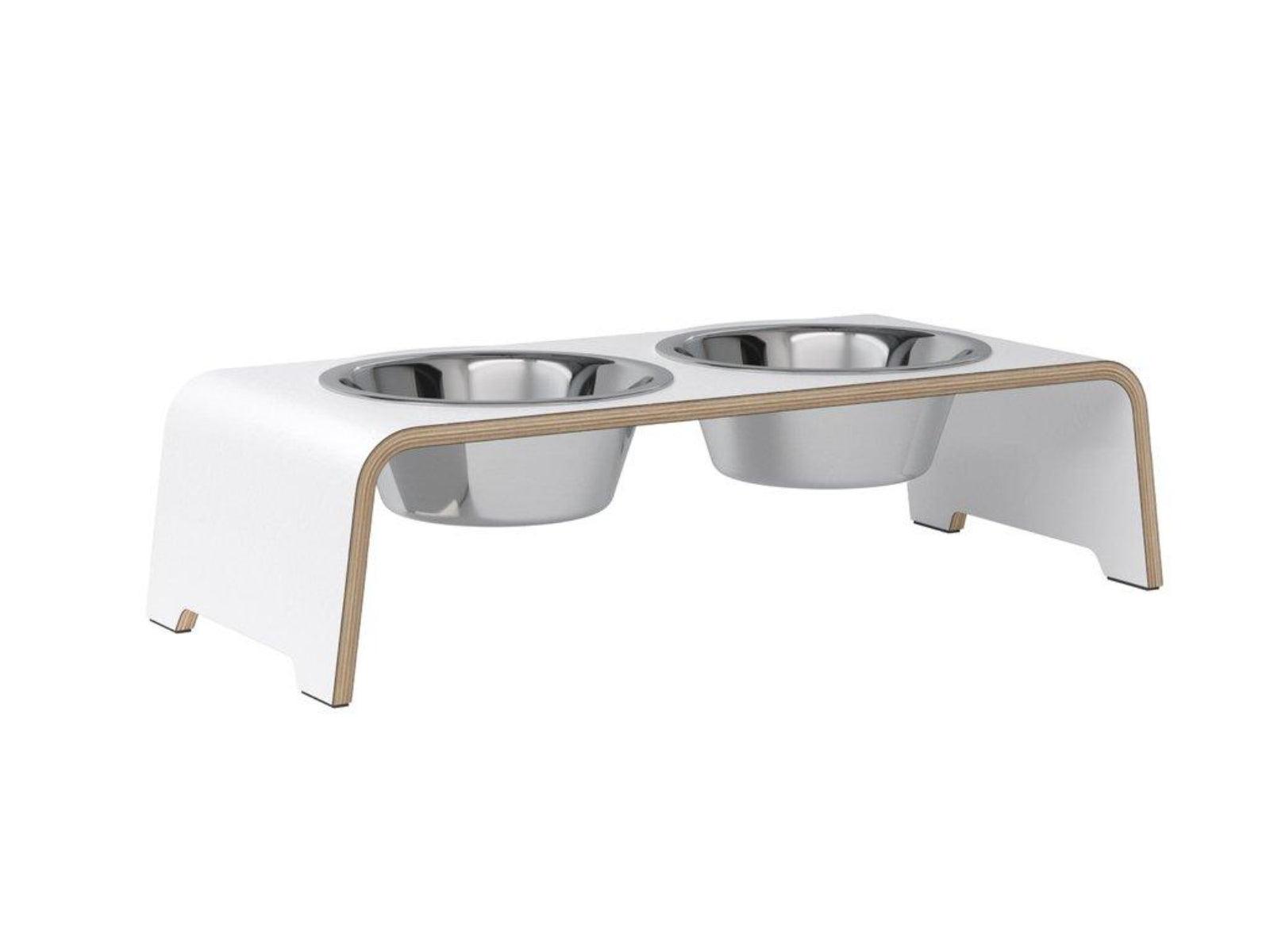 Gamelle élégante pour chien en bois massif dogBar toute en courbe kasibe blanc taille ms bol acier