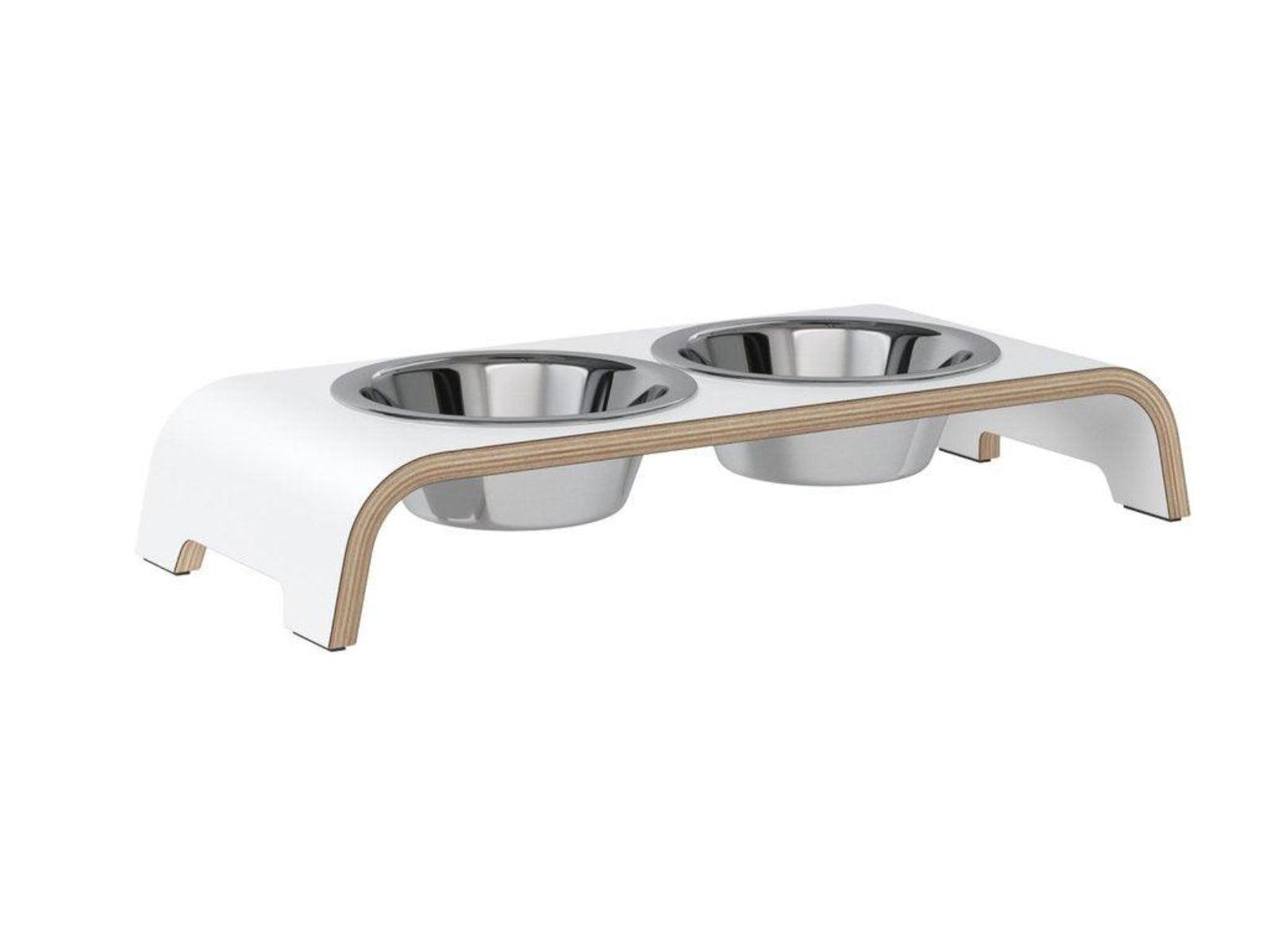 Gamelle élégante pour chien en bois massif dogBar toute en courbe kasibe blanc taille s bol acier