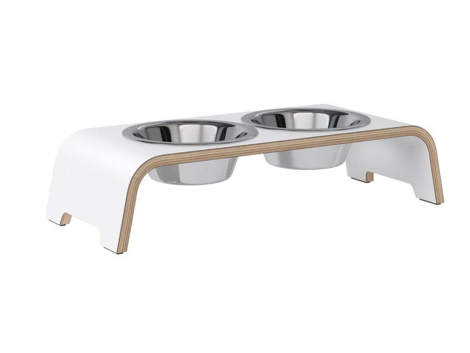 Gamelle élégante pour chien en bois massif dogBar toute en courbe kasibe blanc taille sl bol acier