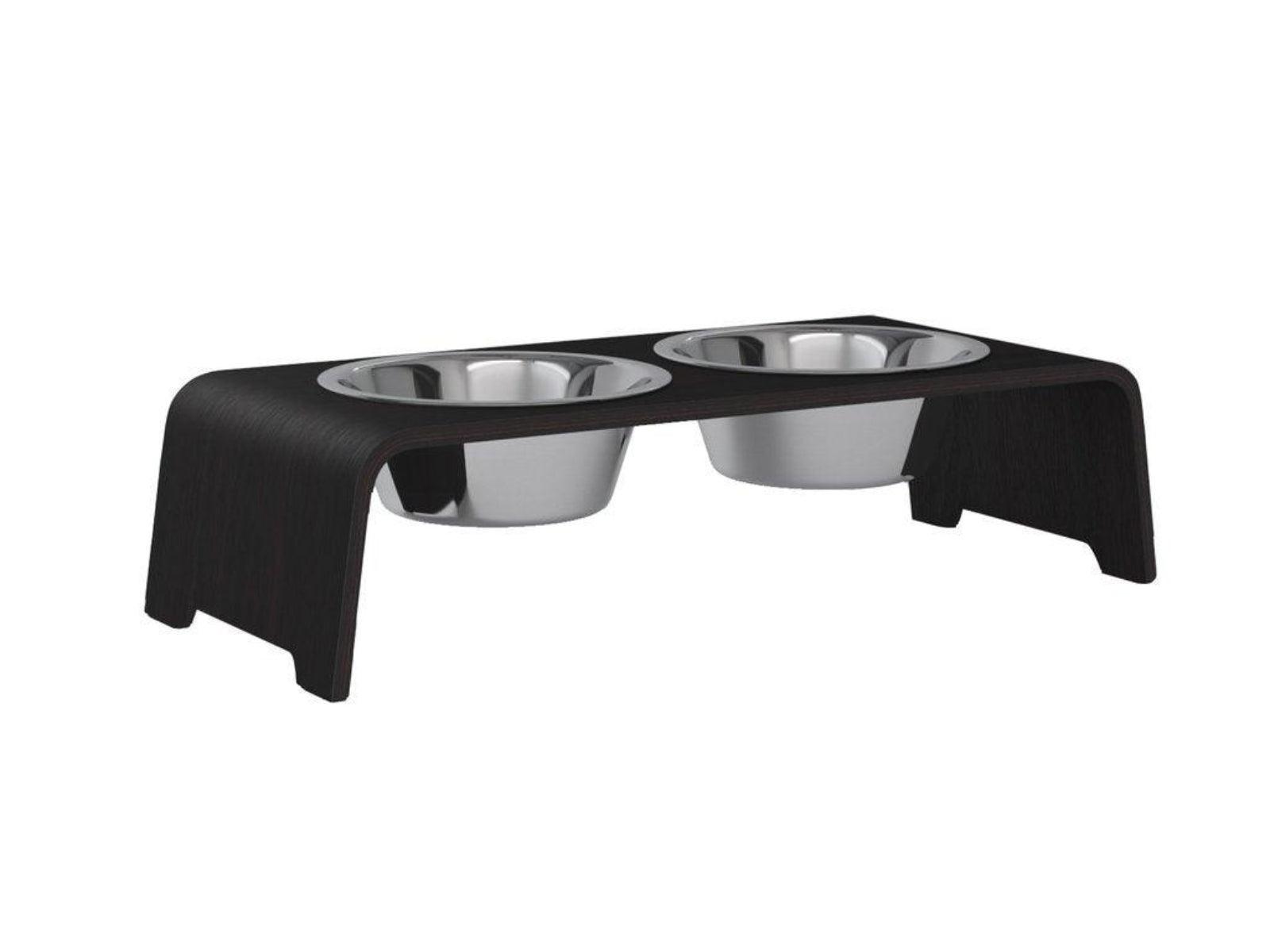 Gamelle élégante pour chien en bois massif dogBar toute en courbe kasibe chêne foncé taille ms bol acier