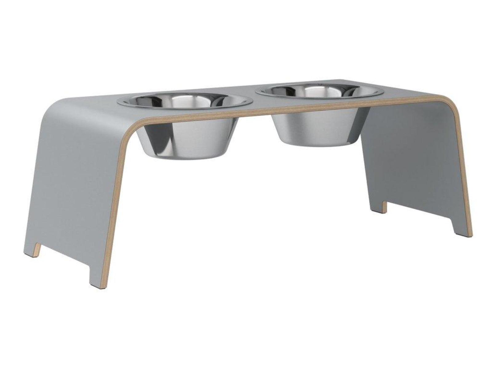 Gamelle élégante pour chien en bois massif dogBar toute en courbe kasibe gris taille l bol acier