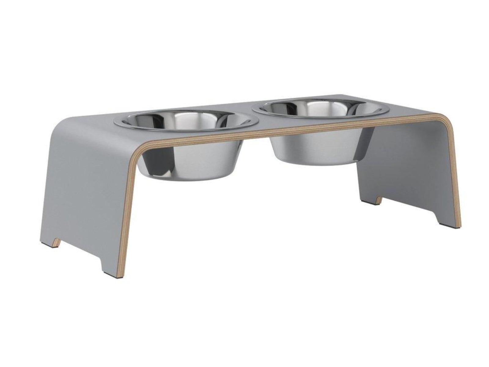Gamelle élégante pour chien en bois massif dogBar toute en courbe kasibe gris taille m bol acier