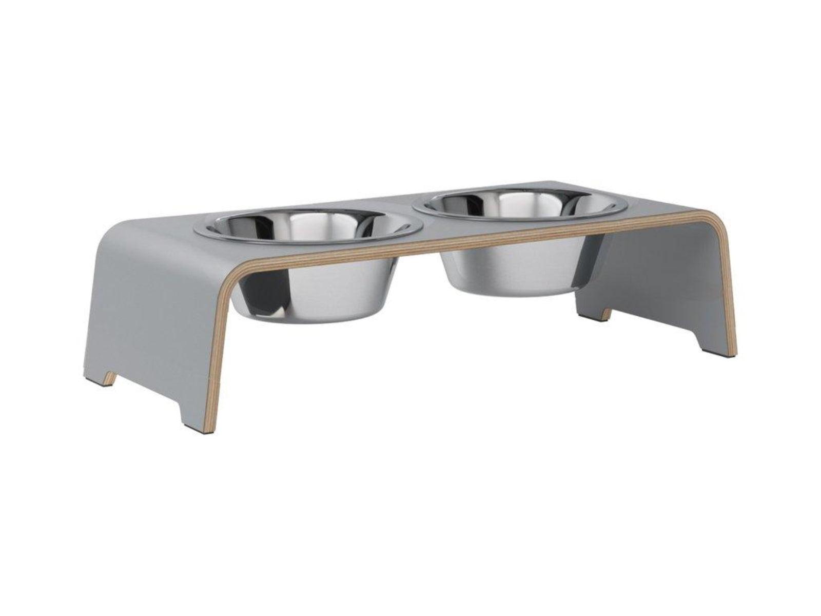 Gamelle élégante pour chien en bois massif dogBar toute en courbe kasibe gris taille ms bol acier