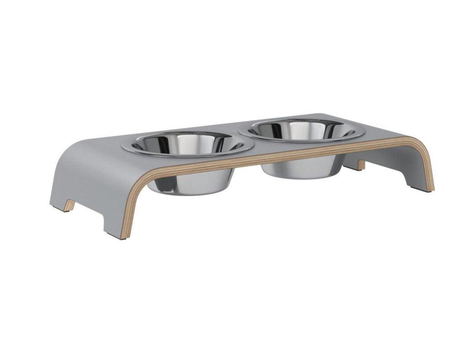 Gamelle élégante pour chien en bois massif dogBar toute en courbe kasibe gris taille s bol acier