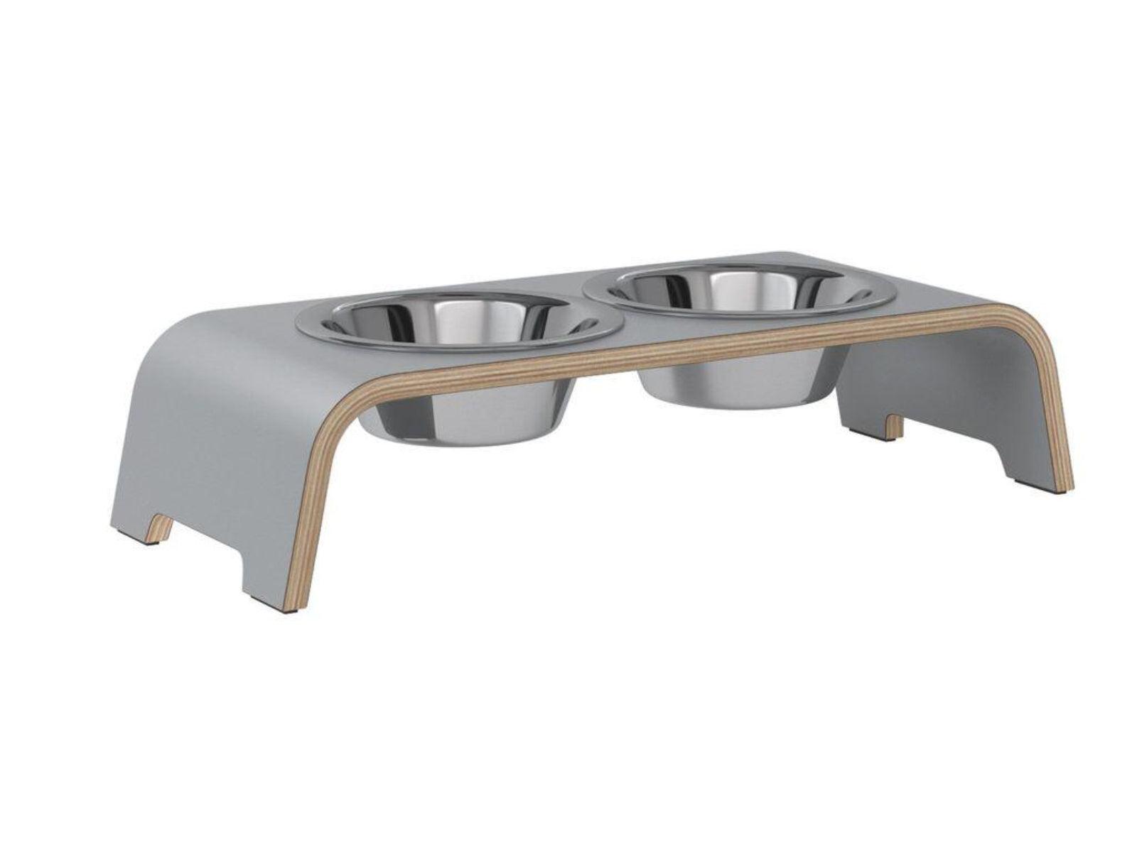 Gamelle élégante pour chien en bois massif dogBar toute en courbe kasibe gris taille sl bol acier