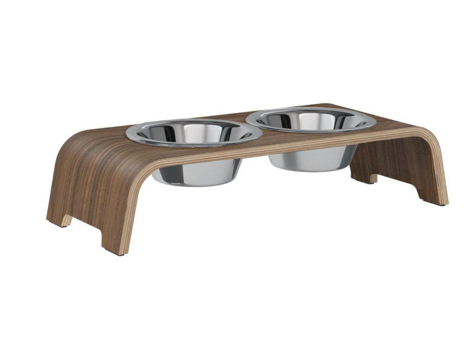 Gamelle élégante pour chien en bois massif dogBar toute en courbe kasibe noyer taille sl bol acier