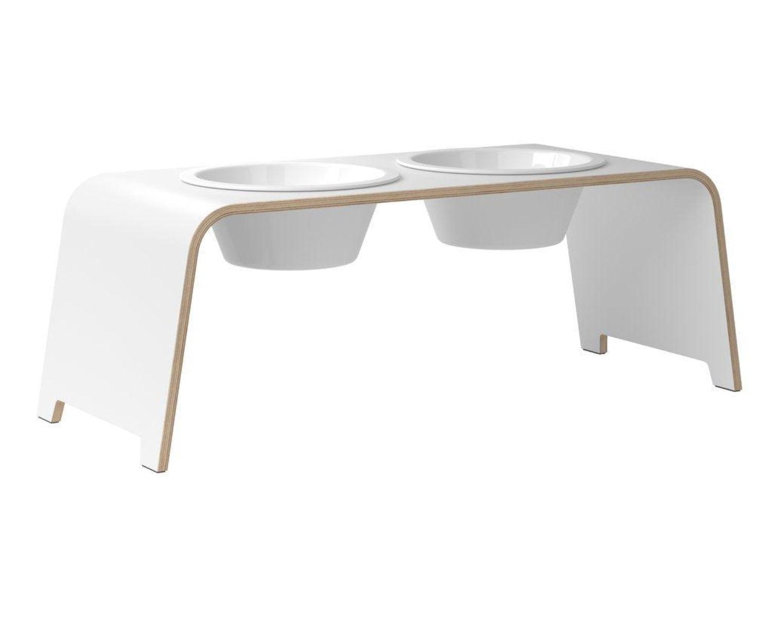 Gamelle élégante pour chien en bois massif dogBar toute en courbe kasibe blanc taille l bol porcelaine