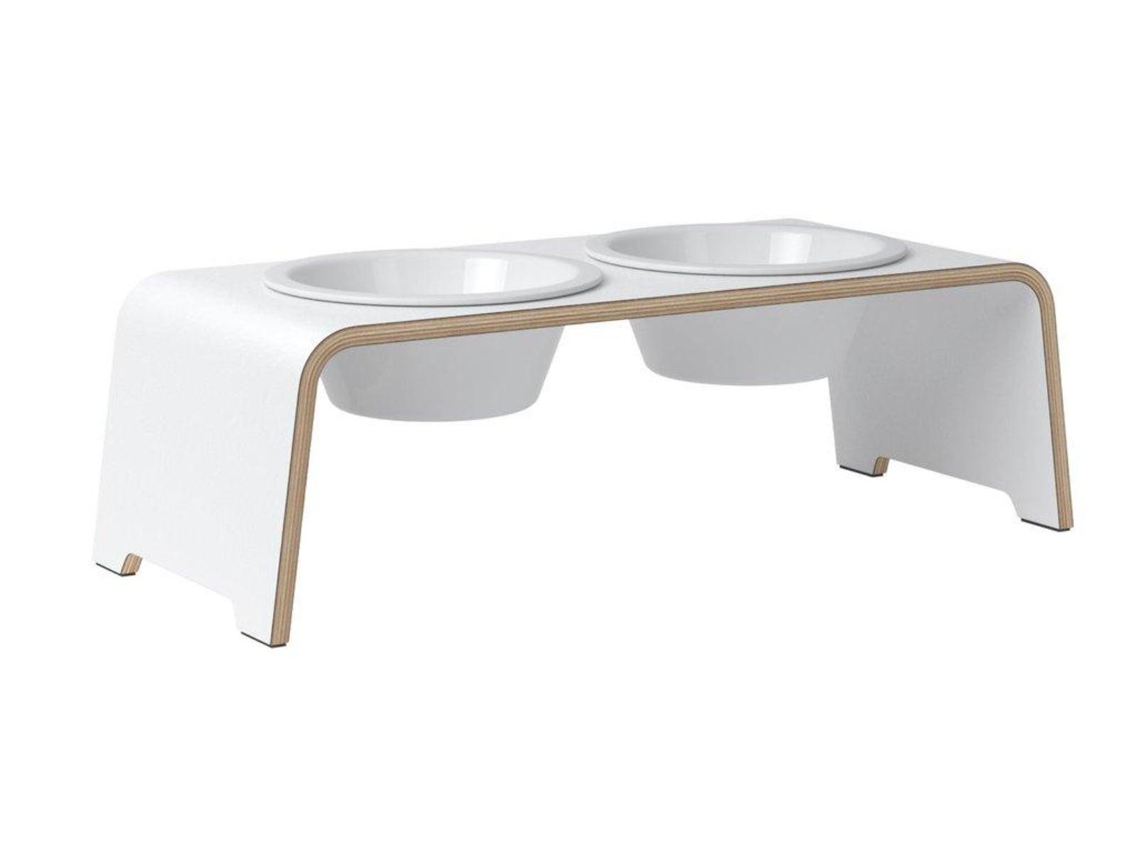 Gamelle élégante pour chien en bois massif dogBar toute en courbe kasibe blanc taille m bol porcelaine