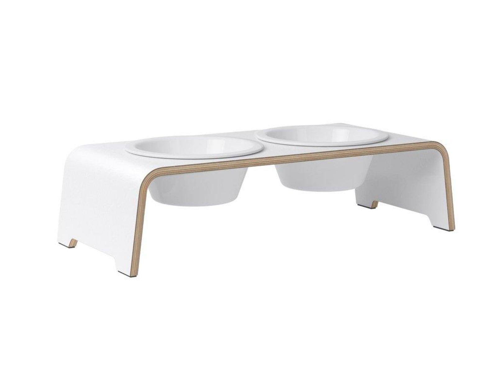 Gamelle élégante pour chien en bois massif dogBar toute en courbe kasibe blanc taille ms bol porcelaine