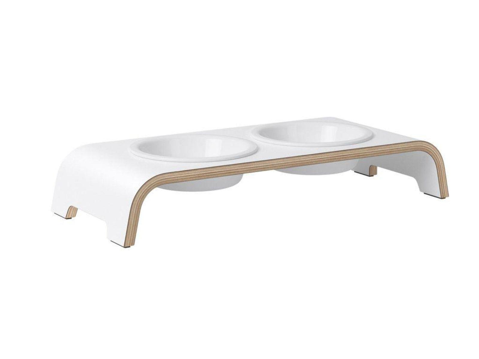 Gamelle élégante pour chien en bois massif dogBar toute en courbe kasibe blanc taille s bol porcelaine