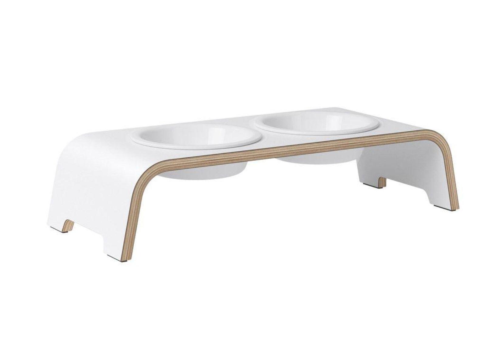 Gamelle élégante pour chien en bois massif dogBar toute en courbe kasibe blanc taille sl bol porcelaine