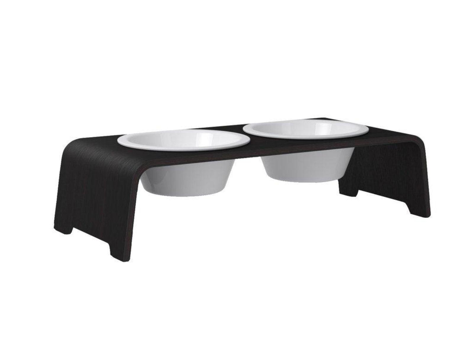 Gamelle élégante pour chien en bois massif dogBar toute en courbe kasibe chêne foncé taille ms bol porcelaine
