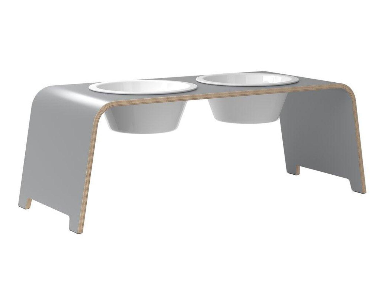 Gamelle élégante pour chien en bois massif dogBar toute en courbe kasibe gris taille l bol porcelaine