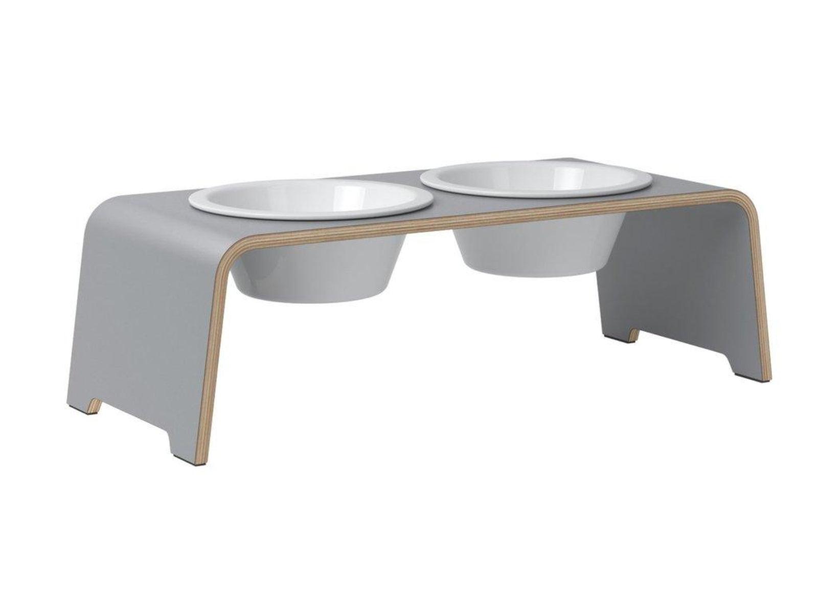 Gamelle élégante pour chien en bois massif dogBar toute en courbe kasibe gris taille m bol porcelaine