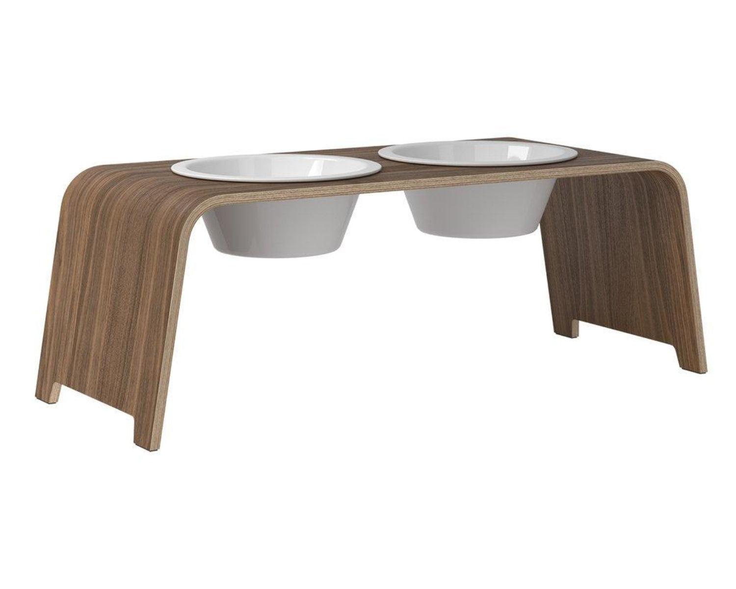 Gamelle élégante pour chien en bois massif dogBar toute en courbe kasibe noyer taille l bol porcelaine