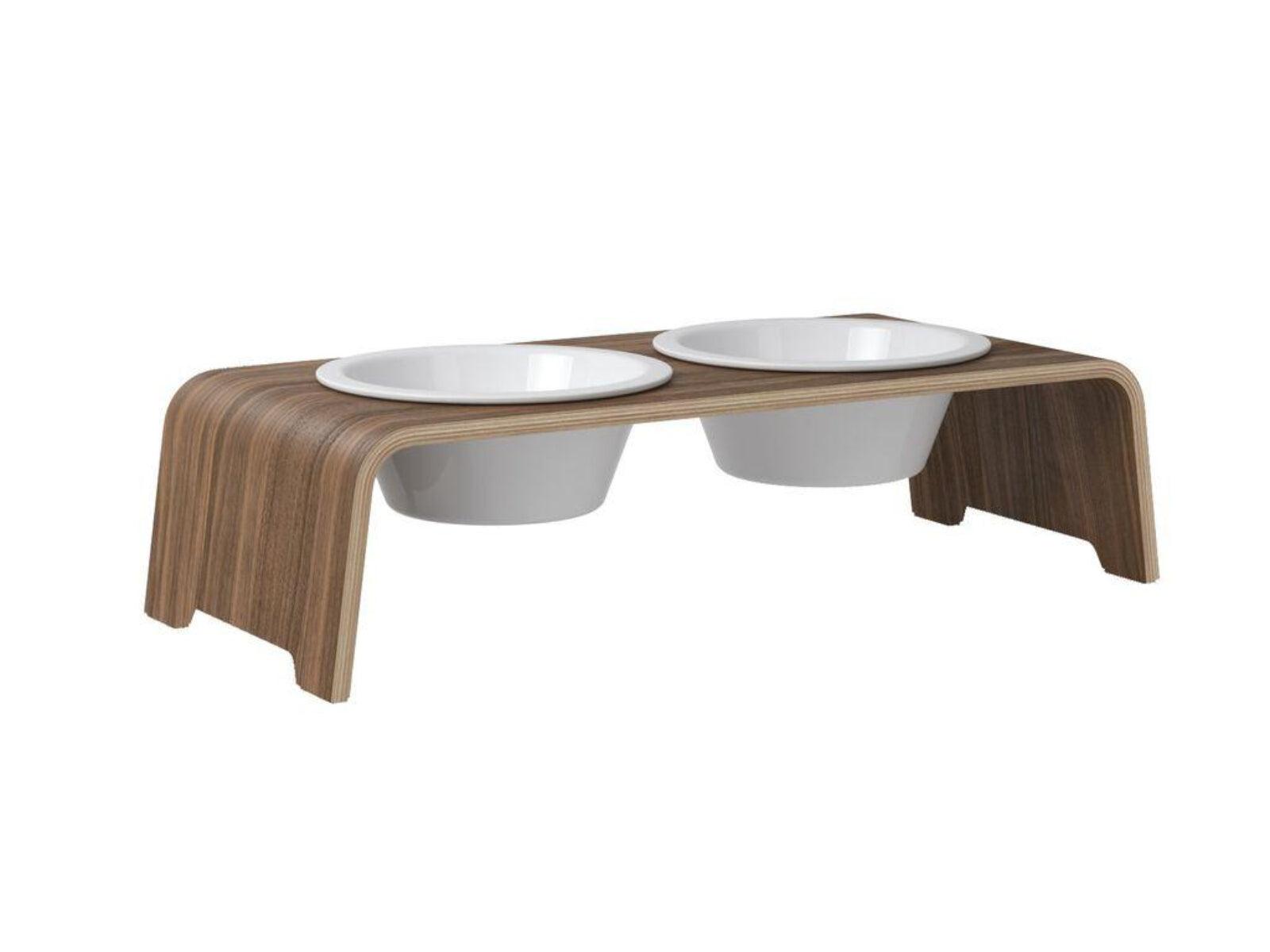 Gamelle élégante pour chien en bois massif dogBar toute en courbe kasibe noyer taille ms bol porcelaine