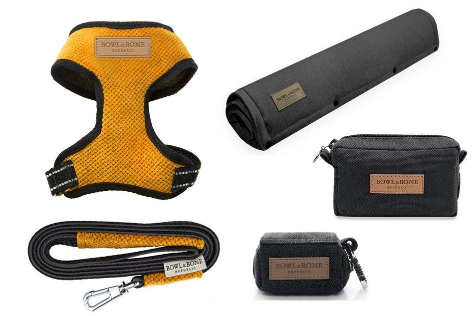 kasibe pack balade pour chien harnais jaune laisse plaid bowlandbone