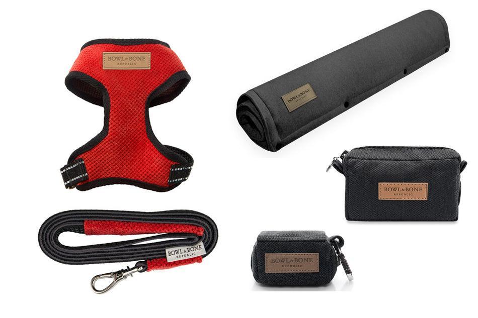 kasibe pack balade pour chien harnais rouge laisse plaid bowlandbone