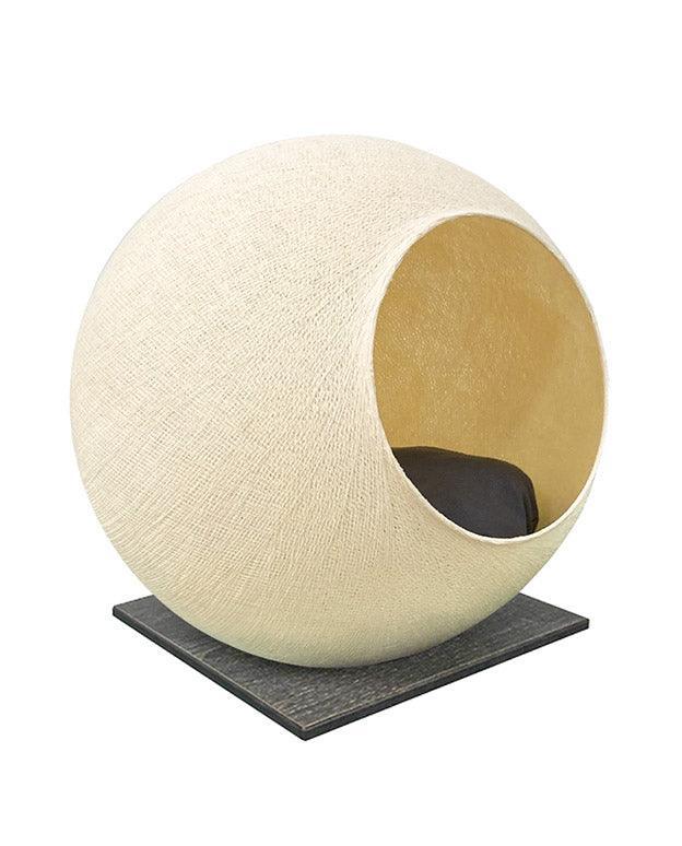 Meuble pour chat design : le Square un cocon discret tout en élégance champagne socle wengé - kasibe