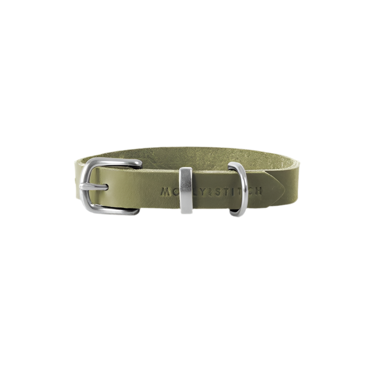 collier en cuir pour chien vert olive boucle argent - kasibe