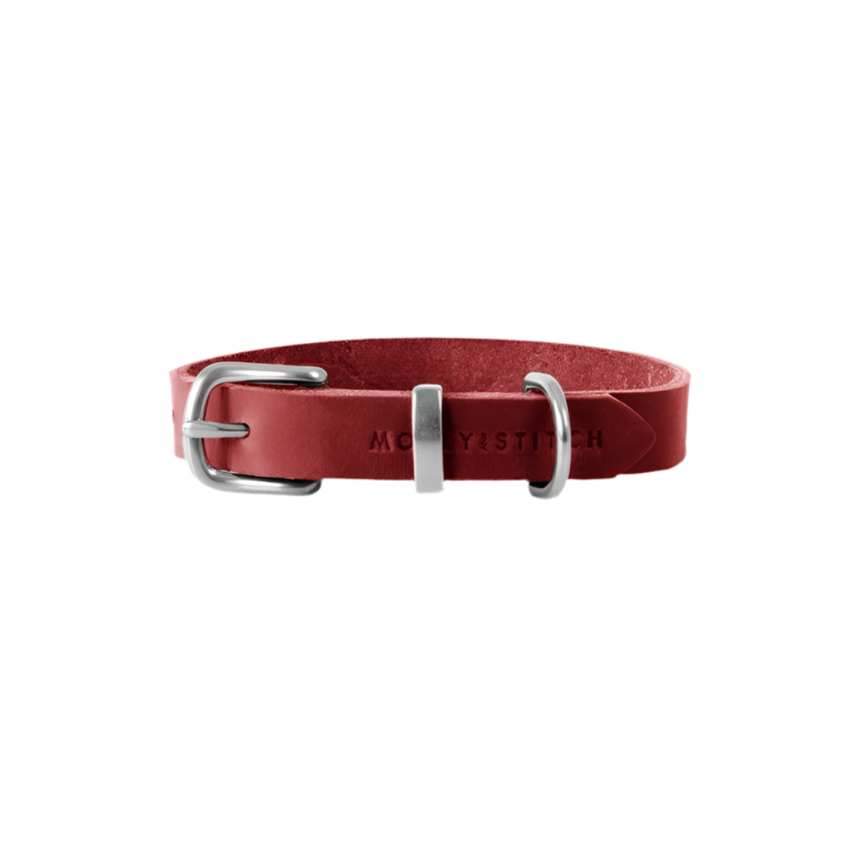 collier en cuir pour chien rouge boucle argent - kasibe