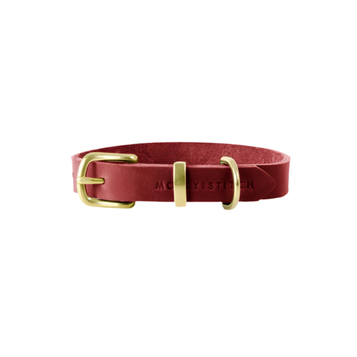 collier en cuir pour chien rouge boucle or - kasibe