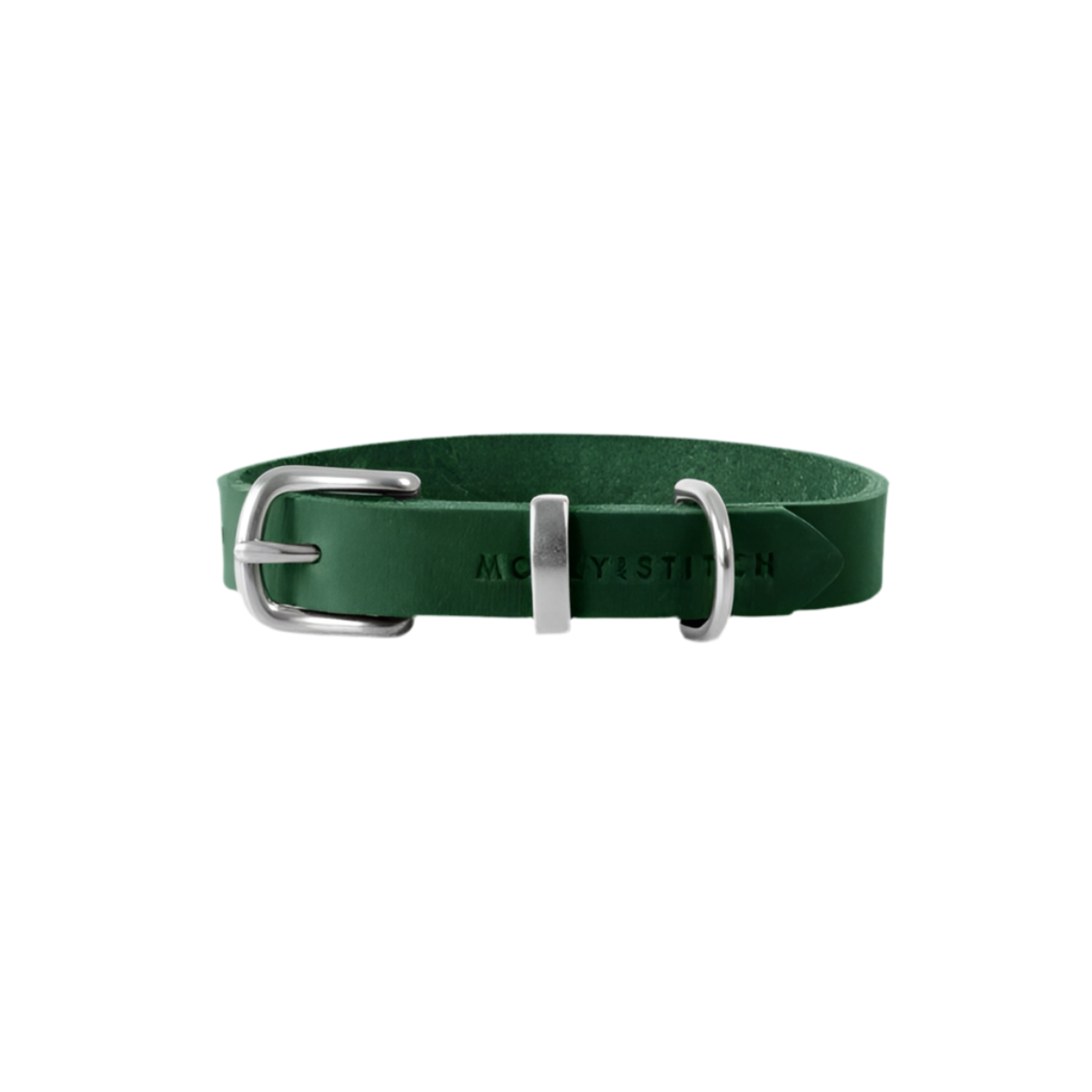 collier en cuir pour chien vert boucle argent - kasibe