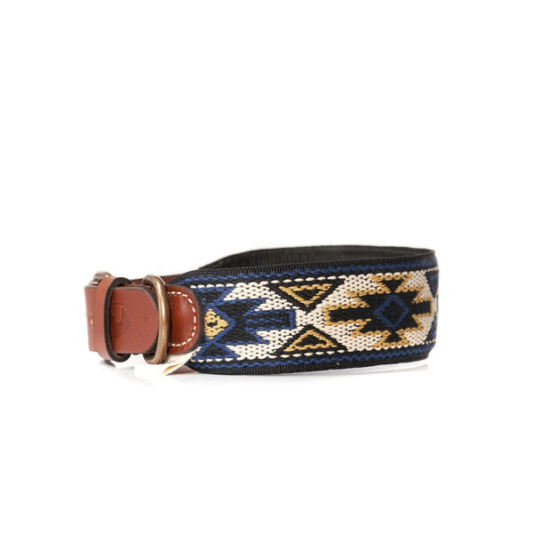 Un ensemble collier/laisse pour chien aux motifs ethniques, Peyolt bleu - kasibe