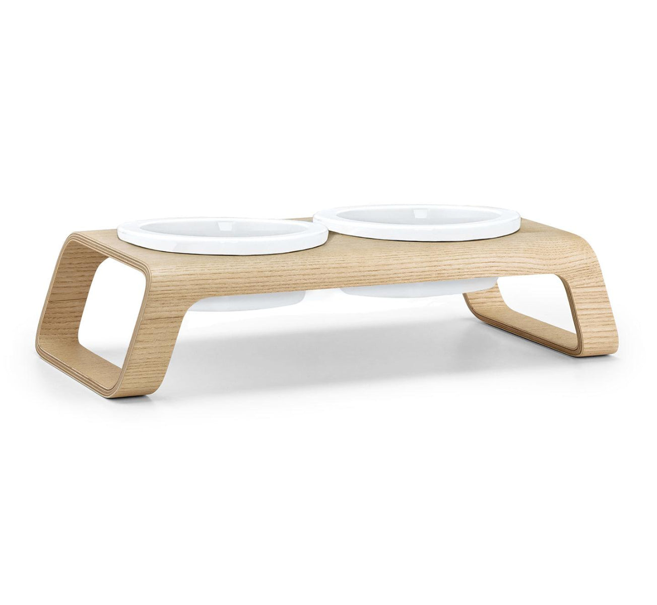 Gamelle pour chien surélevée en bois au style épuré Desco naturel porcelaine petite - kasibe