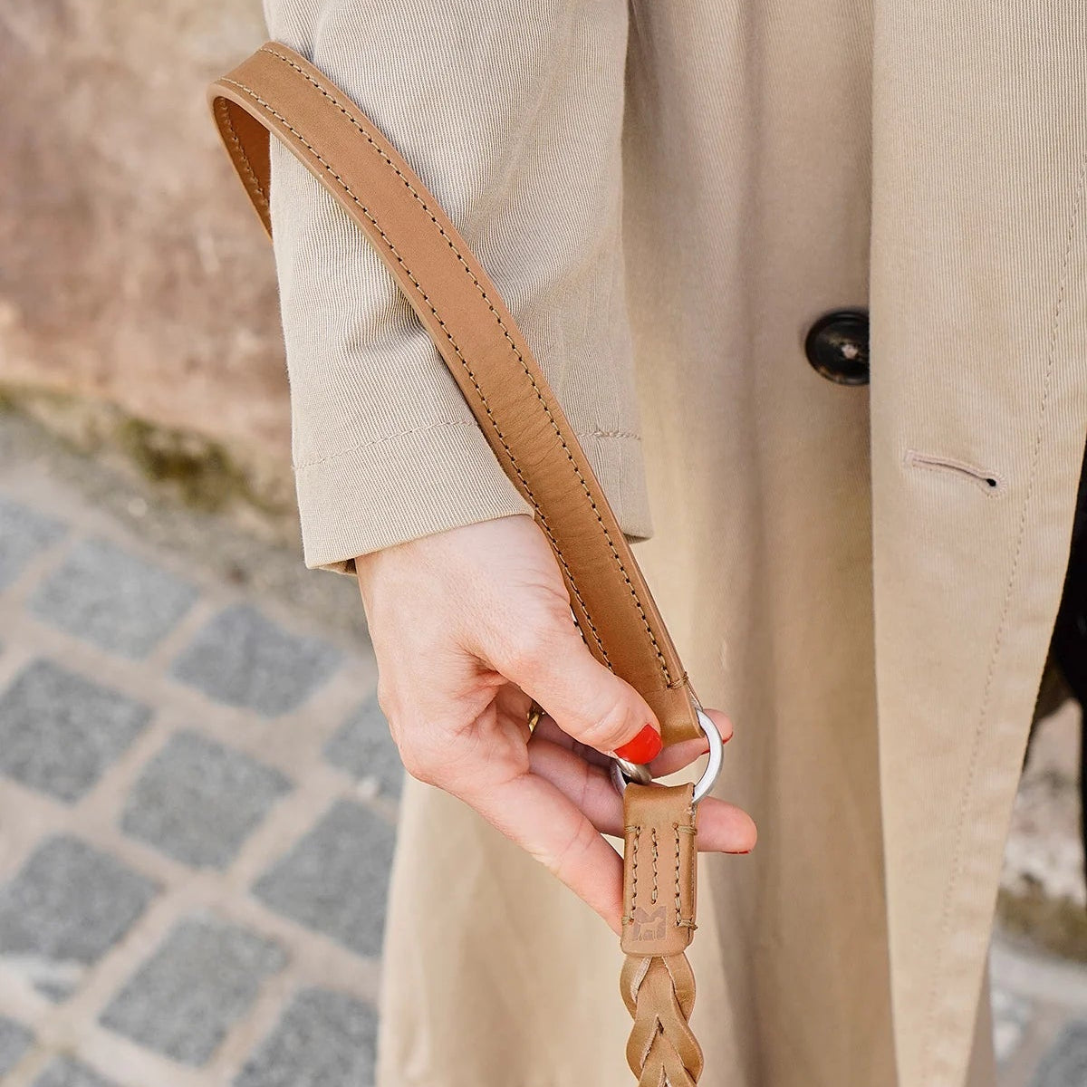 Laisse longue en cuir pour chien camel - kasibe