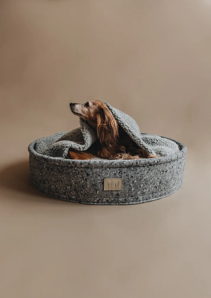 Un lit pour chien véritablement original : Hain et son oreiller à capuche gris - kasibe