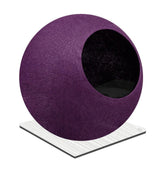 Meuble pour chat design : le Square un cocon discret tout en élégance prune socle bois filaire - kasibe