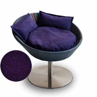 Mobilier ultra design pour chat, Cosmo un lit parfait cuir de buffle anthracite coussin velours aubergine - kasibe