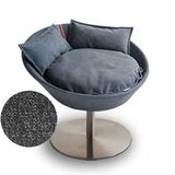 Mobilier ultra design pour chat, Cosmo un lit parfait cuir de buffle anthracite coussin velours gris moyen - kasibe