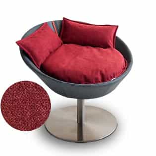 Mobilier ultra design pour chat, Cosmo un lit parfait cuir de buffle anthracite coussin velours rouge - kasibe