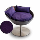 Mobilier ultra design pour chat, Cosmo un lit parfait cuir de buffle moka coussin velours aubergine - kasibe