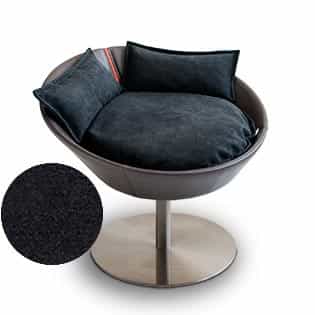 Mobilier ultra design pour chat, Cosmo un lit parfait cuir de buffle moka coussin velours gris foncé - kasibe