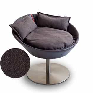 Mobilier ultra design pour chat, Cosmo un lit parfait cuir de buffle moka coussin velours marron foncé - kasibe